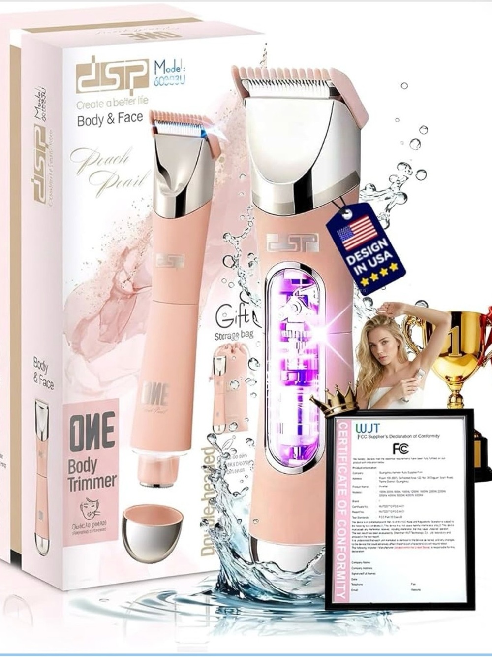 Peach Pink Body & Face Trimmer - Cordless Personal Groomer